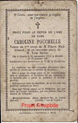 Caroline Pouchelle veuve de Pierre Martinage et veuve de Yves Devos, décédée à Staple, le 25 Janvier 1887.